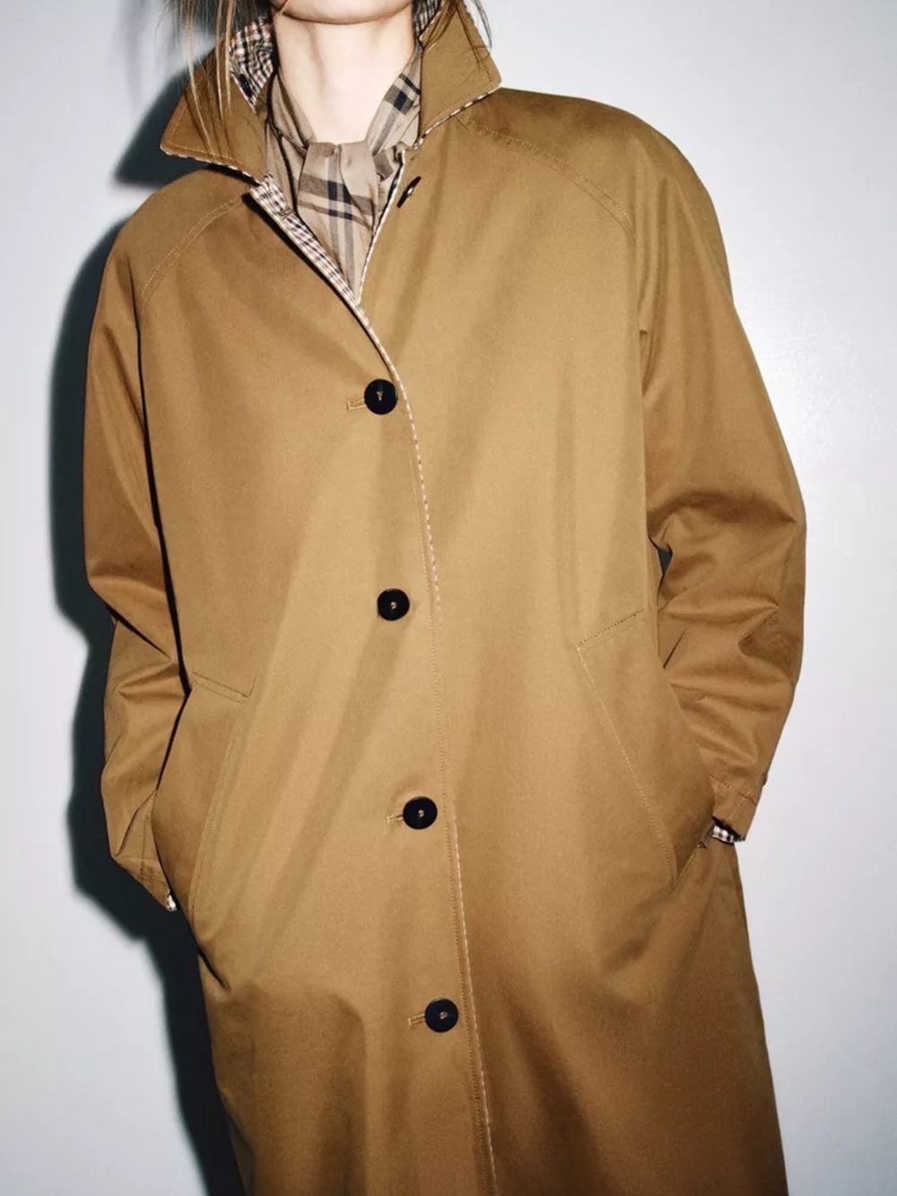 Zara Reversible Long Caramel Trench Coat - Picture 6 of 16